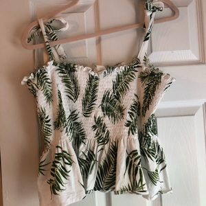 Palm Print Smocked Top